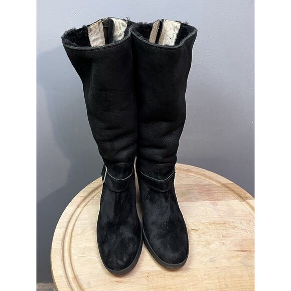 UGG Seline black suede wedge 3" heel winter boots Womens 9 US #5595 back zipper - Picture 6 of 11